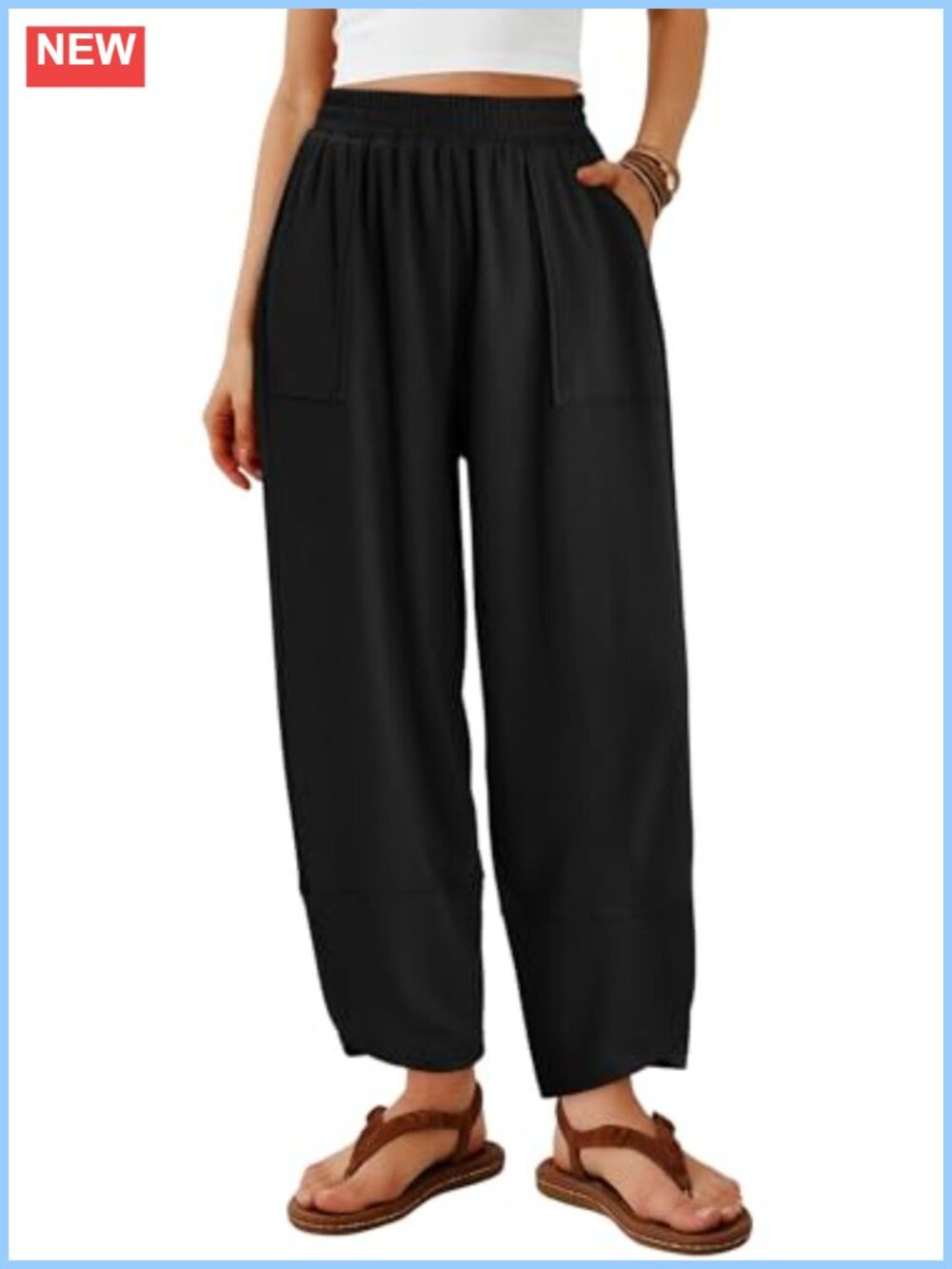 Wide Leg Palazzo Pants Elastic Waist Casual Summer Beach Vacation with Pockets